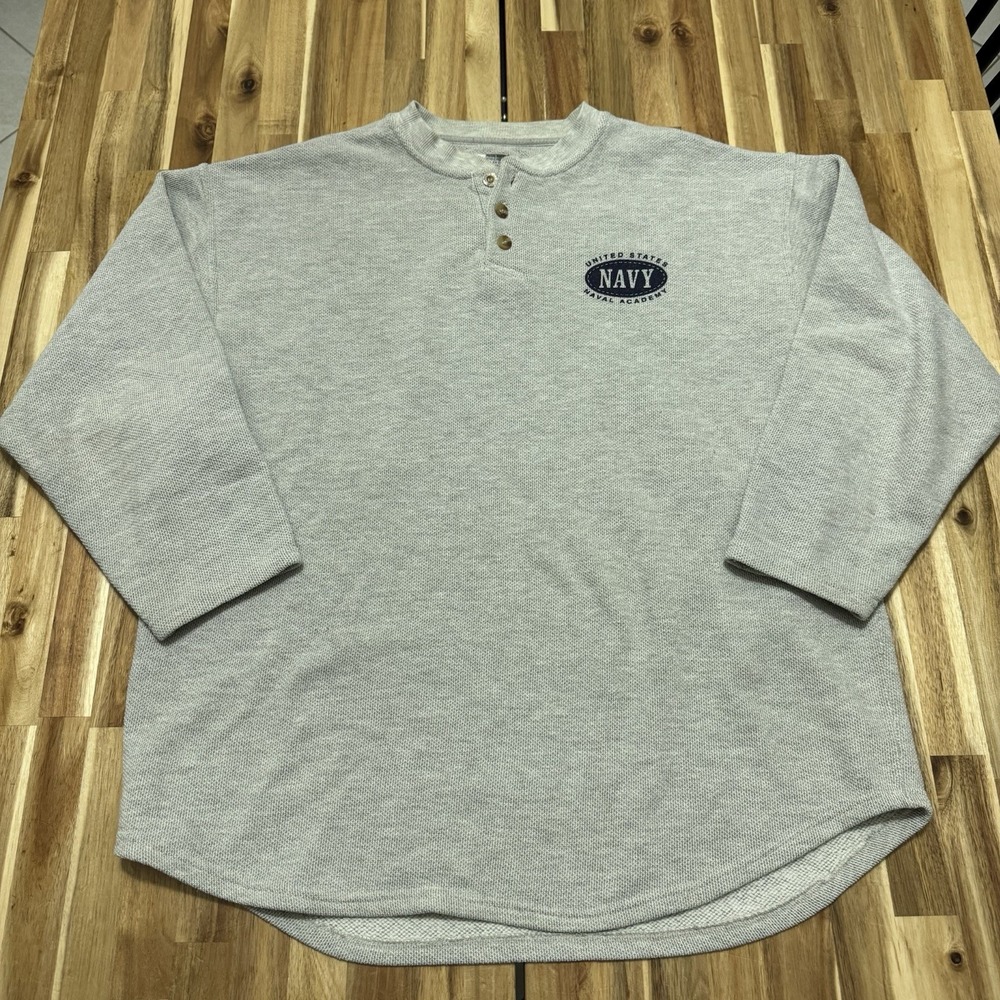 Vintage US Navy Academy Sweatshirt Mens L Gray Gear For Sports Henley 90s